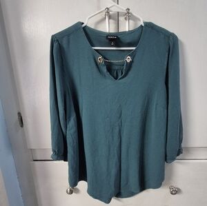 TORRID Pacific Blue Crepe Gold Chain Detail Peasant Blouse Size 0 Large